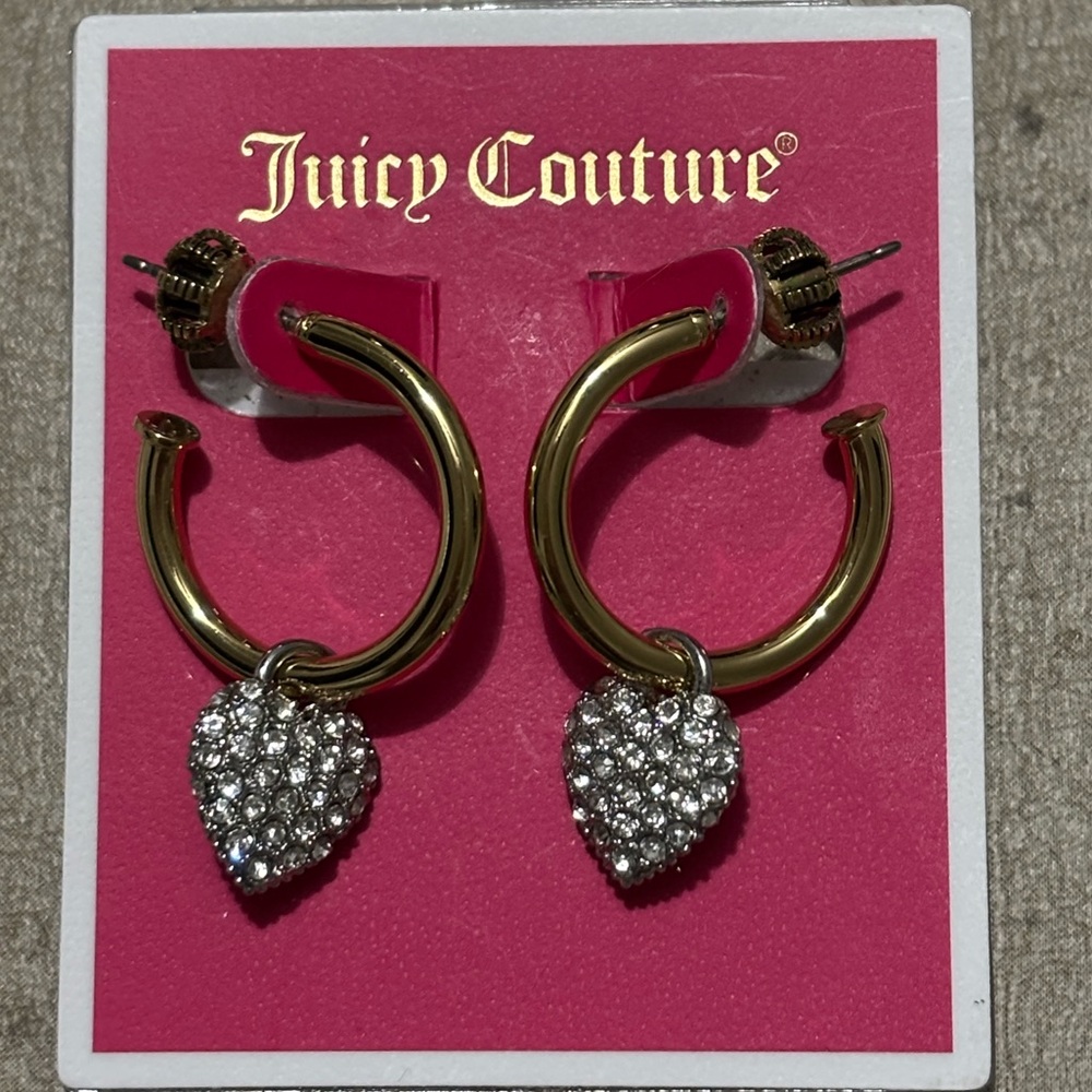 Vintage Juicy Couture Pave Heart Huggie Hoop Earrings
